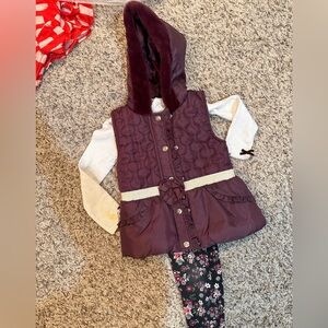 Little Lass Maroon Vest with Floral Leggings